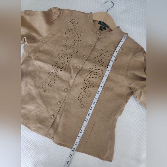 Ralph Lauren blouse linen eyelet  long sleeve bohemian peaseant cottagecore - Picture 8 of 10